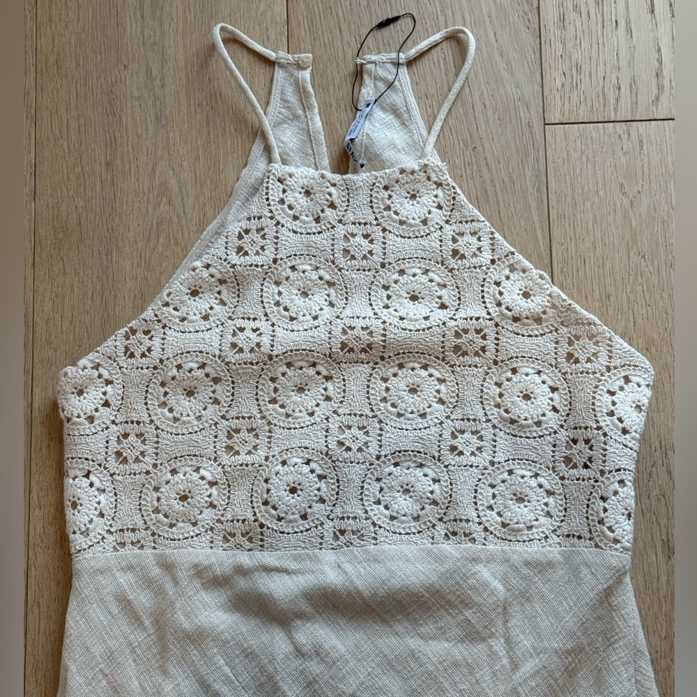 🤍 ZARA Crochet Lace Linen Blend Maxi Dress | Boho Summer | Cream | - Picture 2 of 9